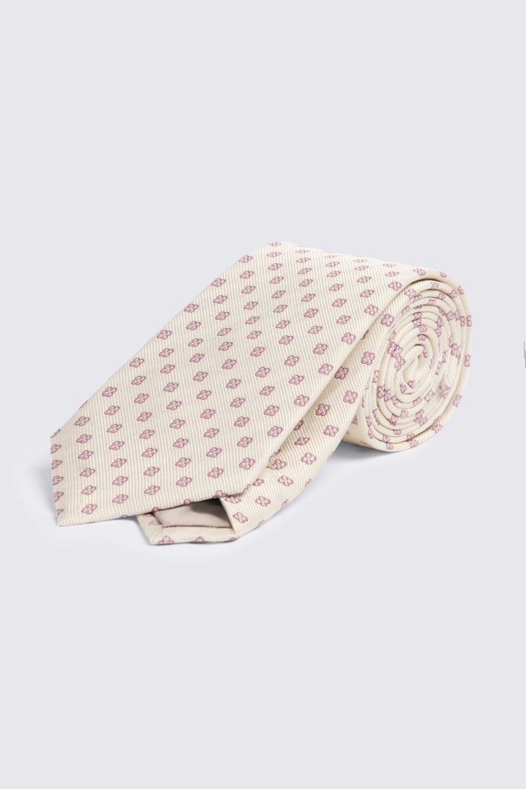 Off White Pink Silk Ditsy Medallion Tie