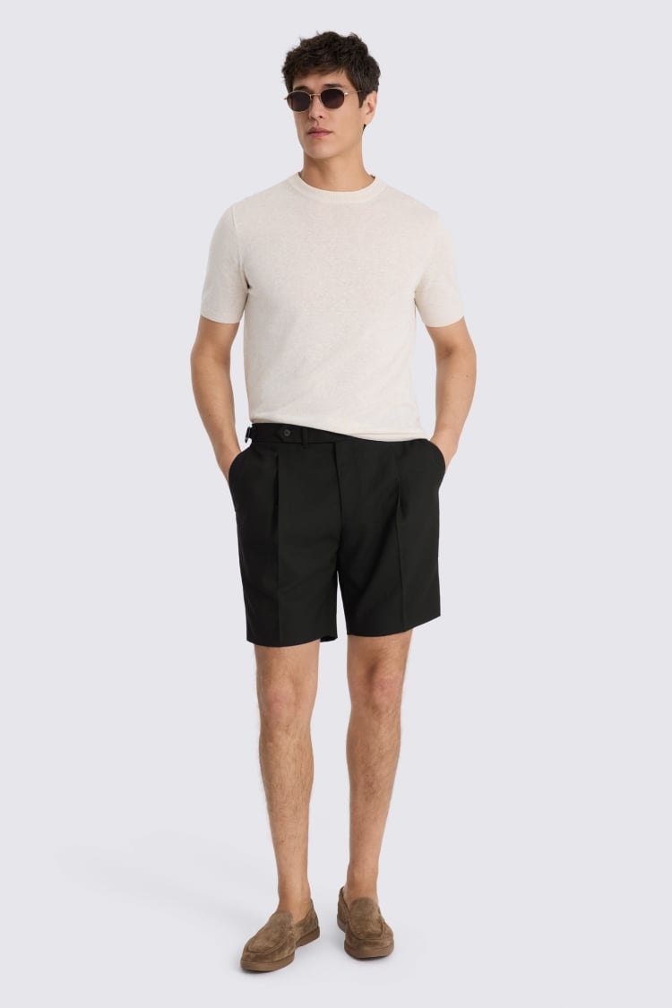 Black Wool Pleated Short 