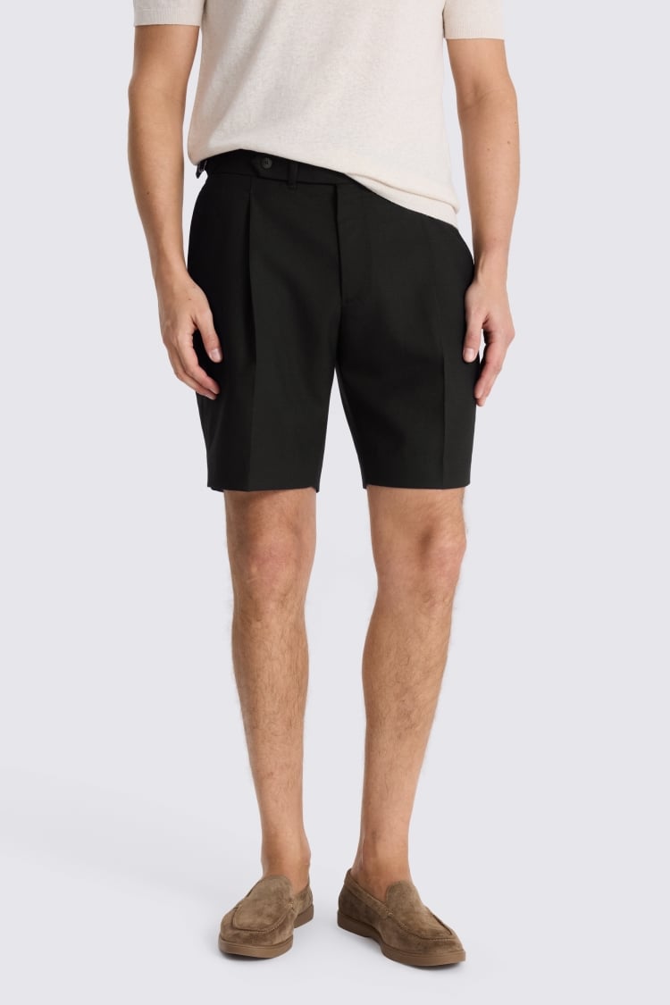 Black Wool Pleated Short 