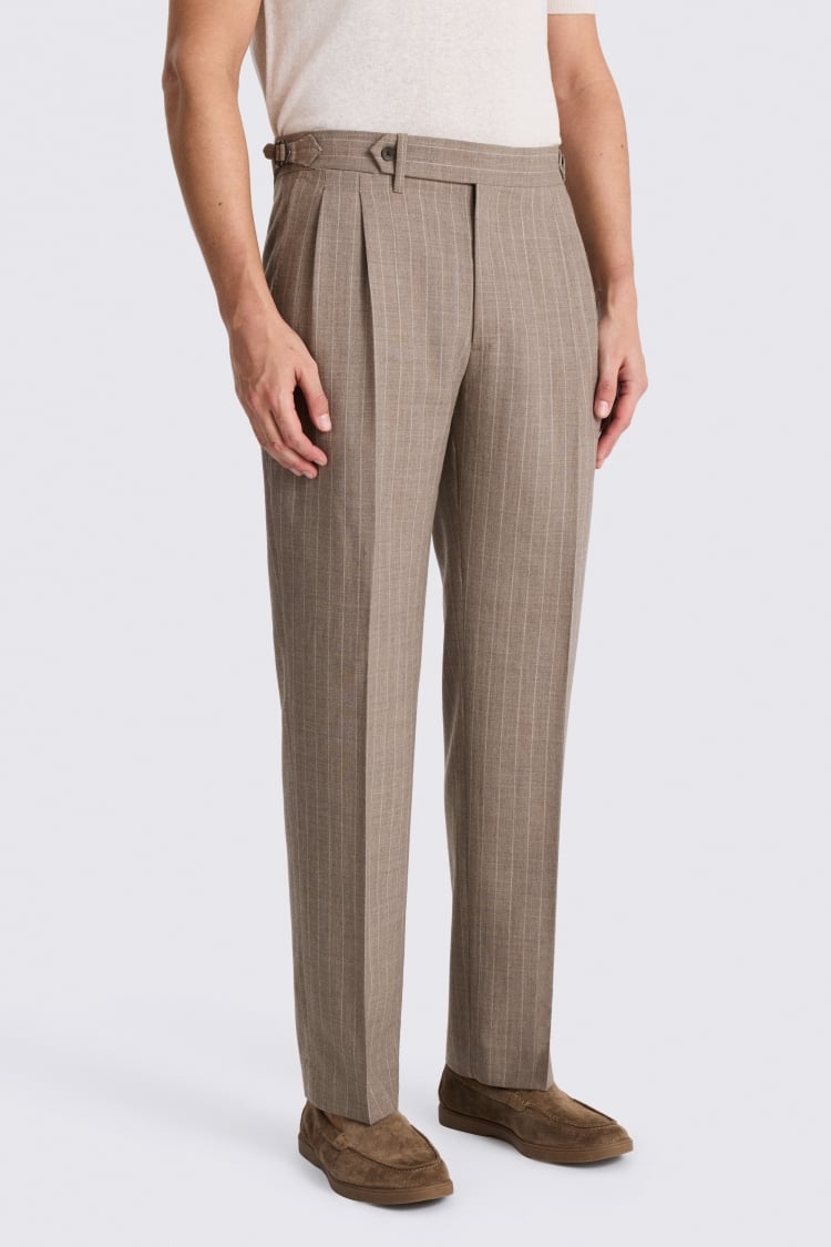 Taupe Stripe Pleated Wool Trousers