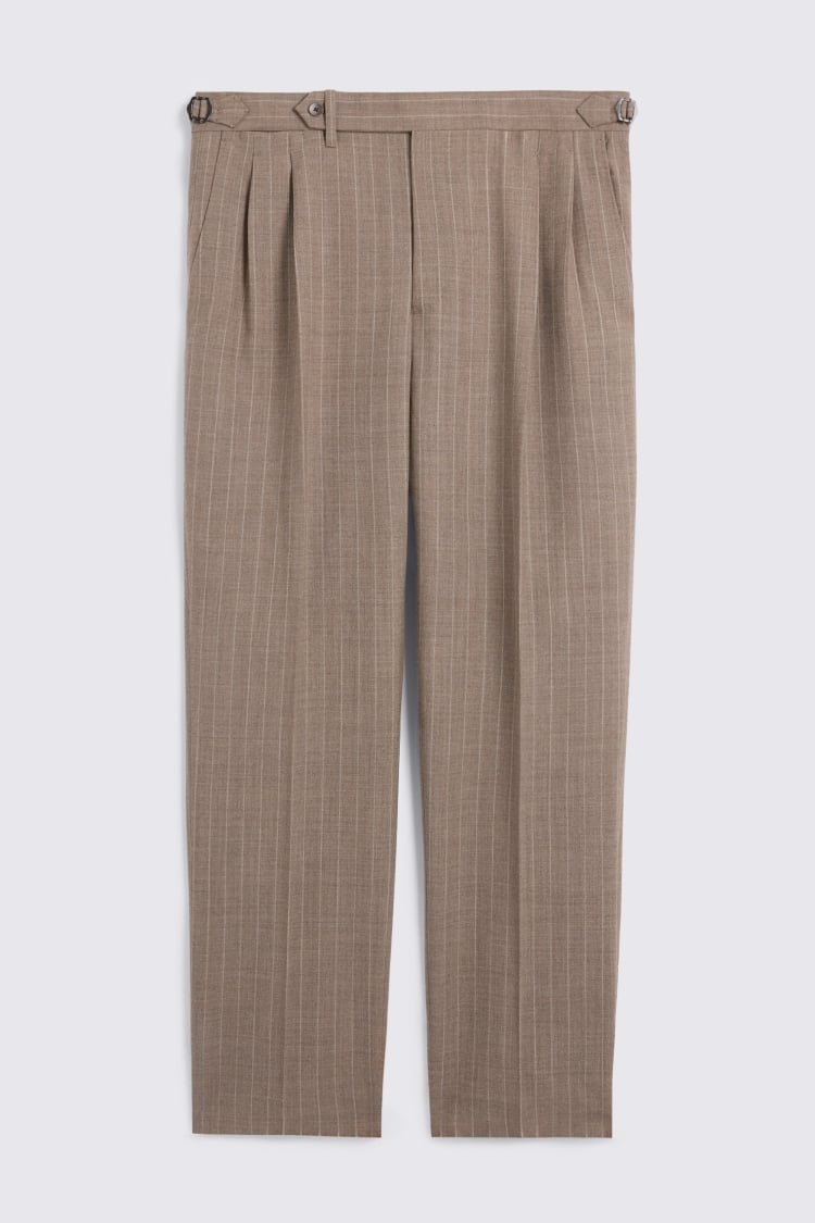 Taupe Stripe Pleated Wool Pants