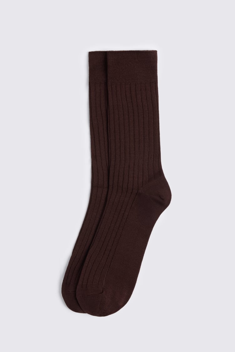 Brown Mercerised Ribbed Sock