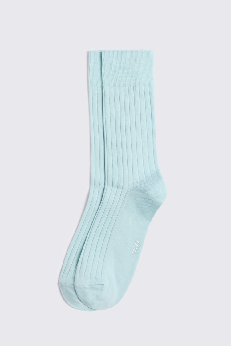 Aqua Mercerised Ribbed Sock