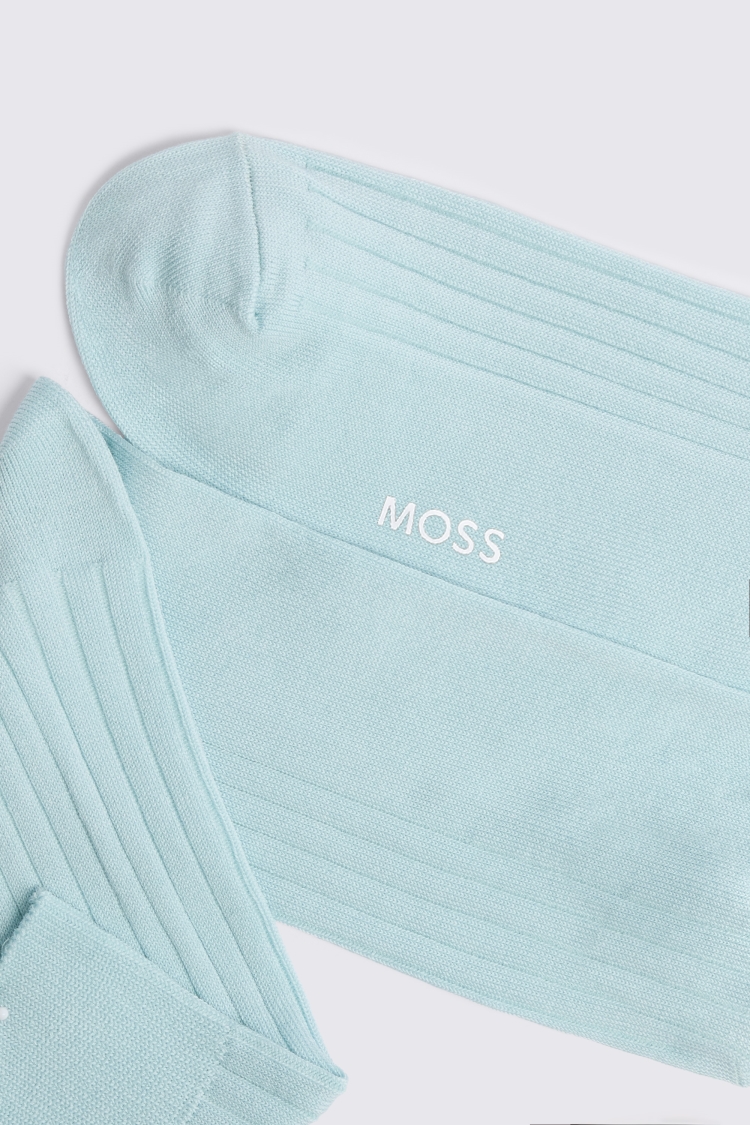 Aqua Mercerised Ribbed Sock