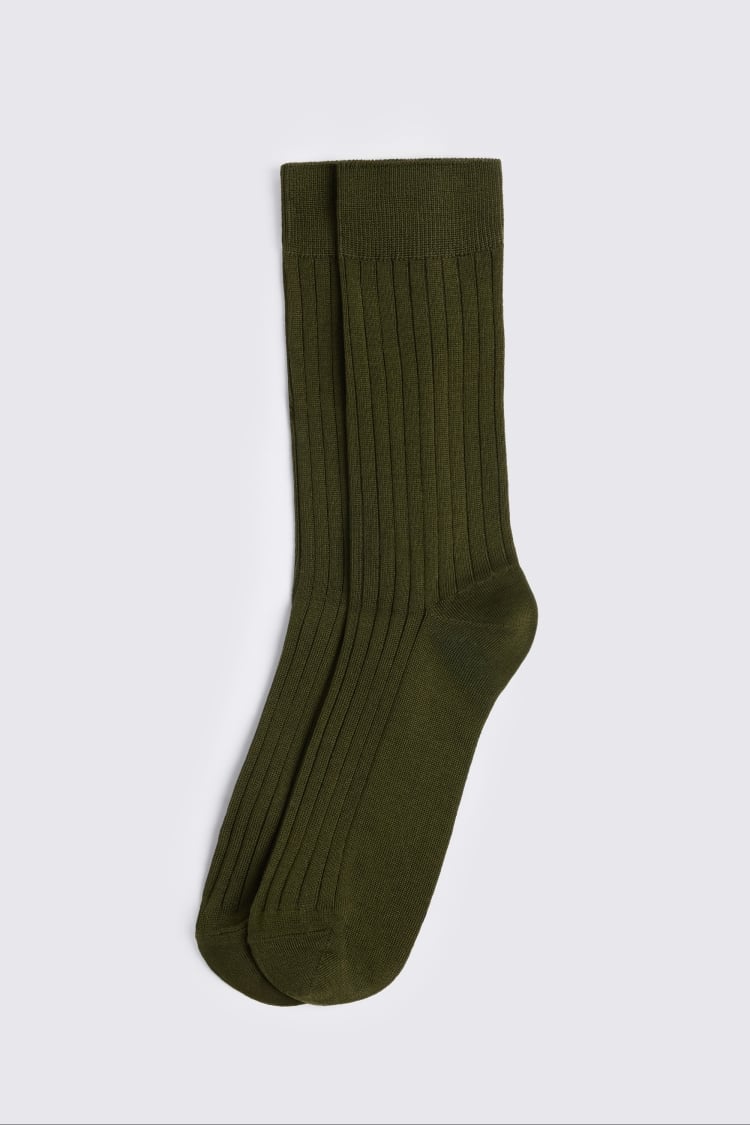 Khaki Mercerised Ribbed Sock