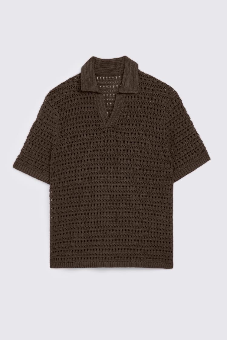 Brown Oversized Open Knit Skipper Shirt