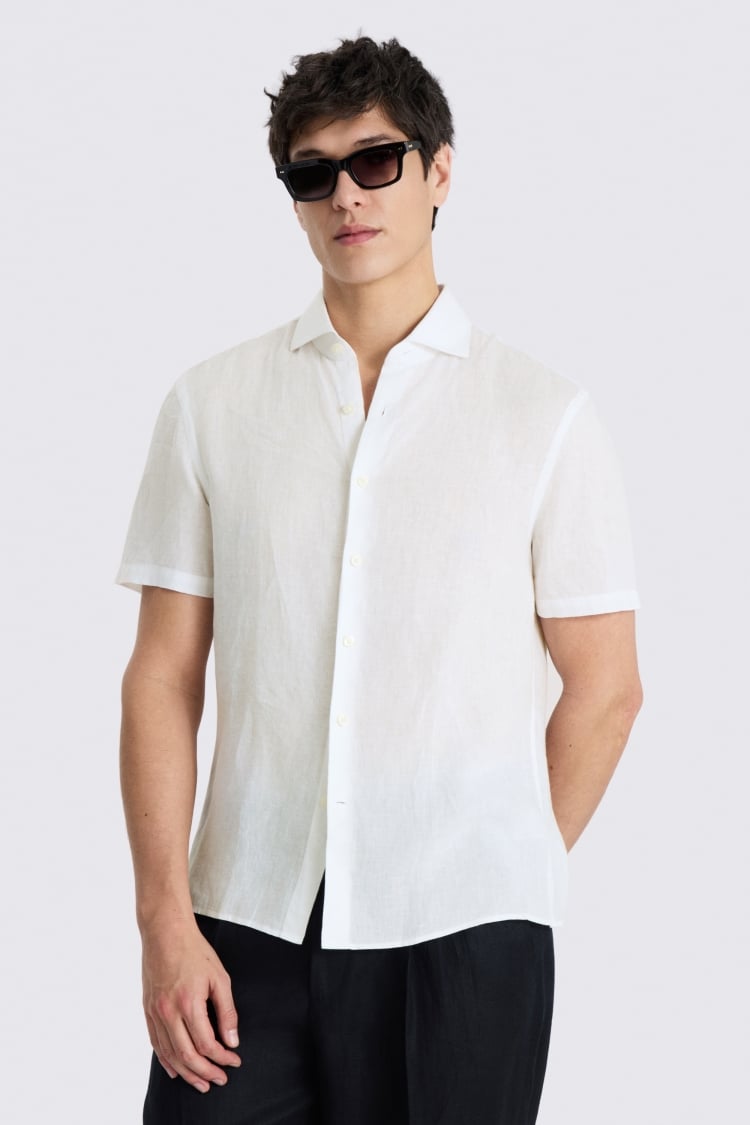 White Short Sleeve Linen Shirt