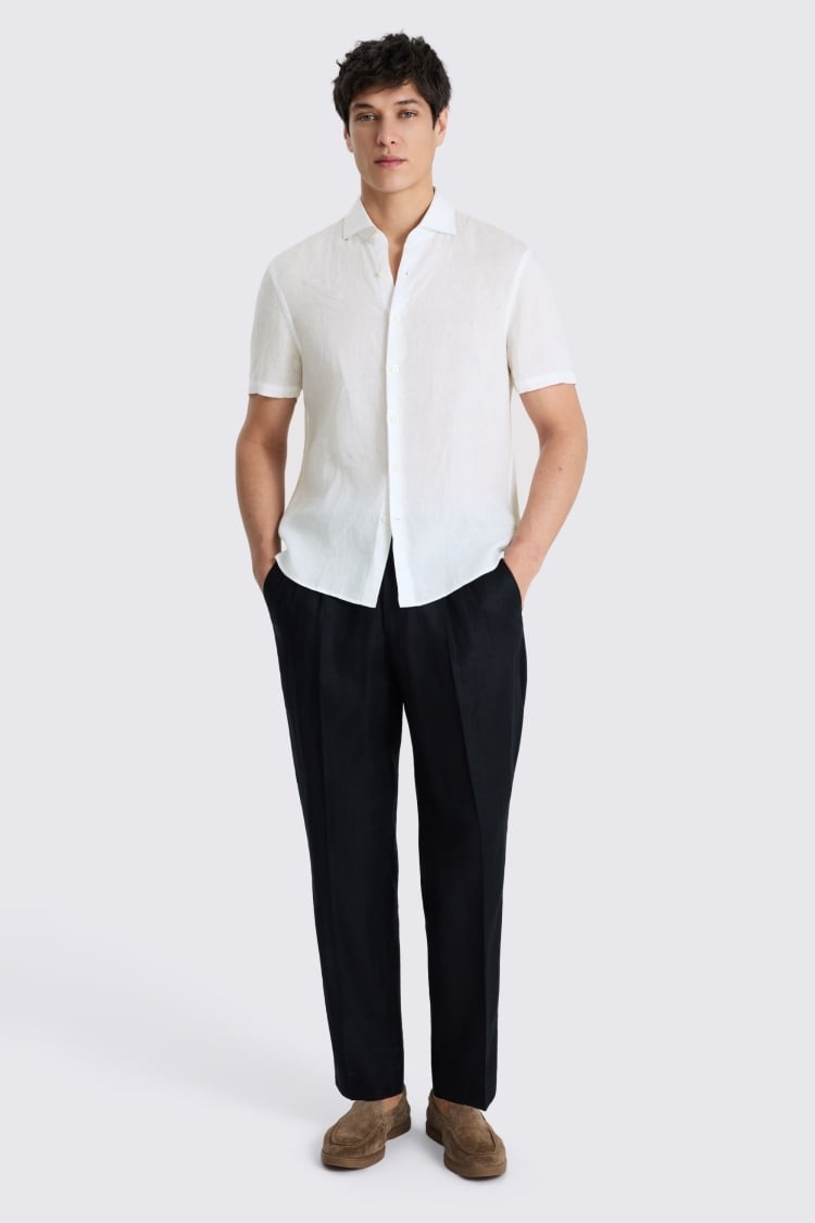 White Short Sleeve Linen Shirt