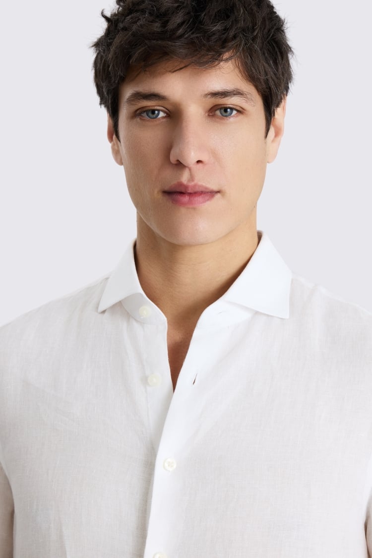 White Short Sleeve Linen Shirt