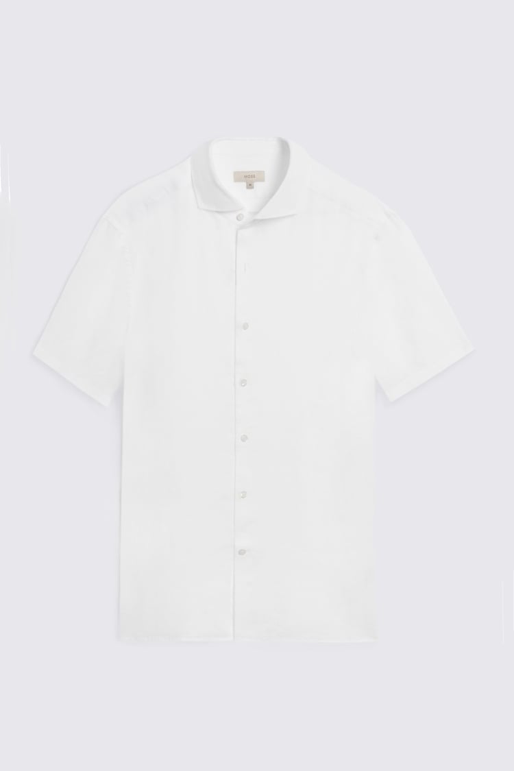 White Short Sleeve Linen Shirt
