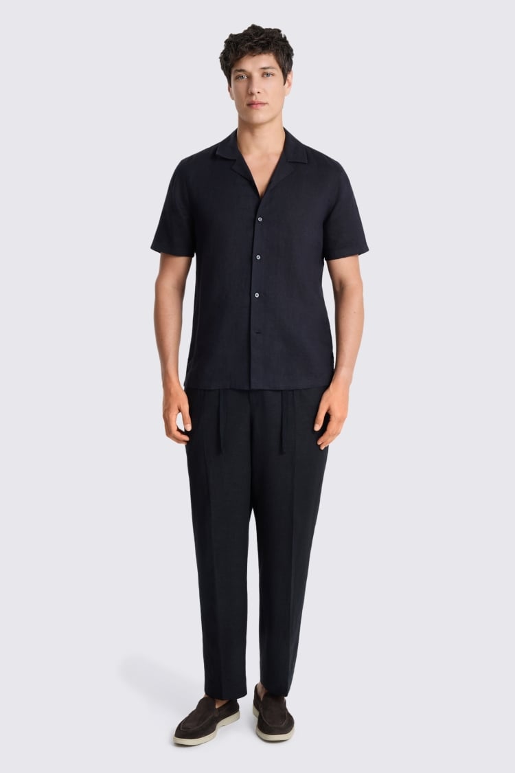 Black Linen Cuban Collar Shirt