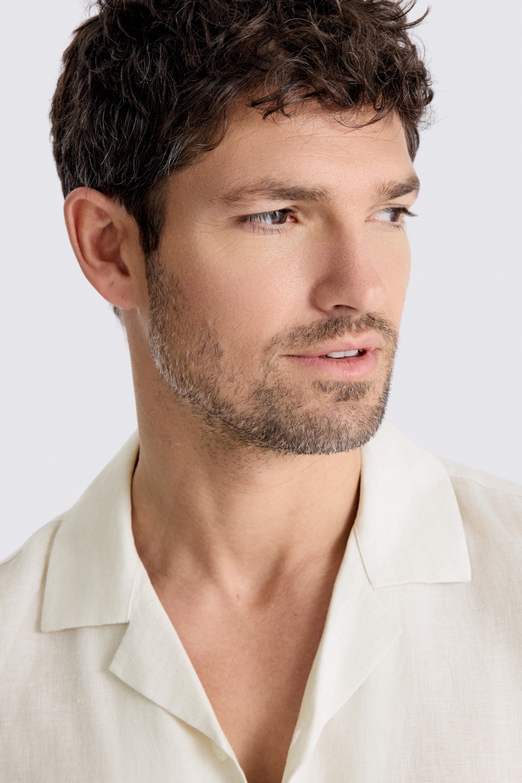 Off White Short Sleeve Cuban Linen Shirt