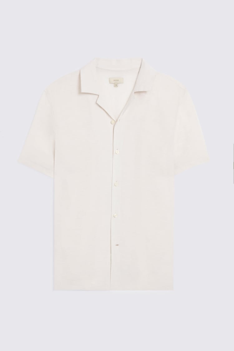 Off White Short Sleeve Cuban Linen Shirt