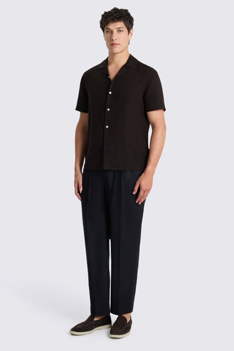Chocolate Linen Cuban Collar Shirt