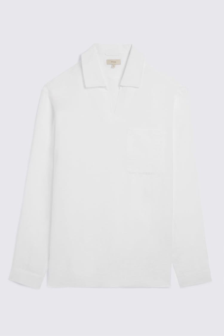 White Popover V-neck Linen Shirt