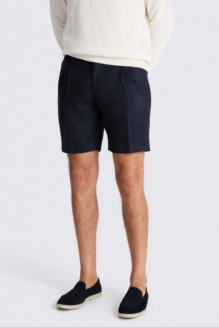 Navy Linen Shorts