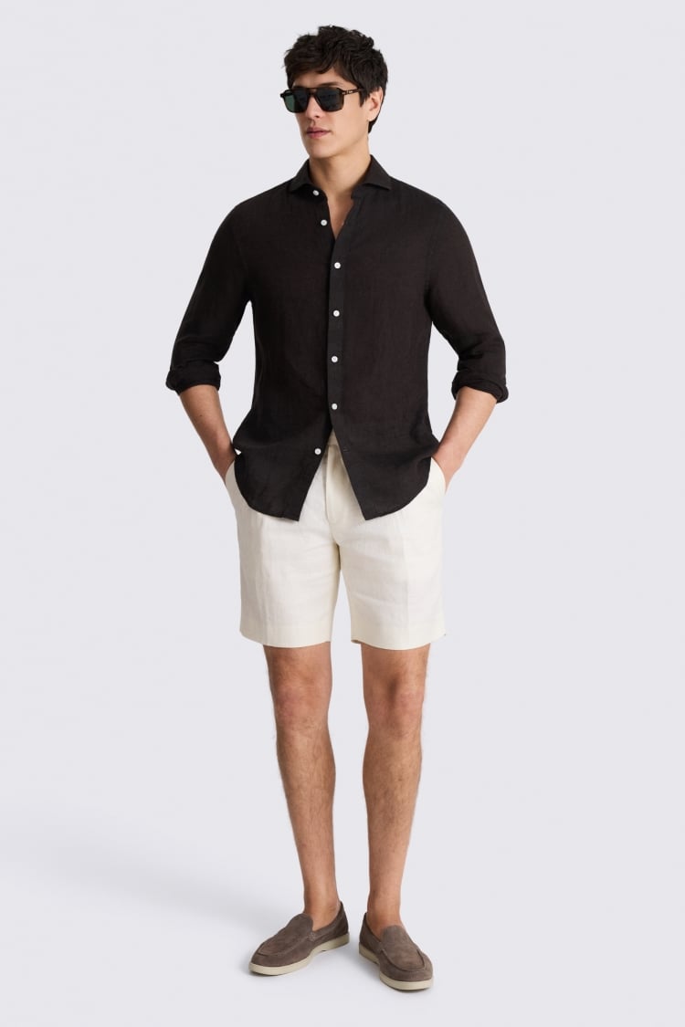 Off White Twill Linen Shorts 