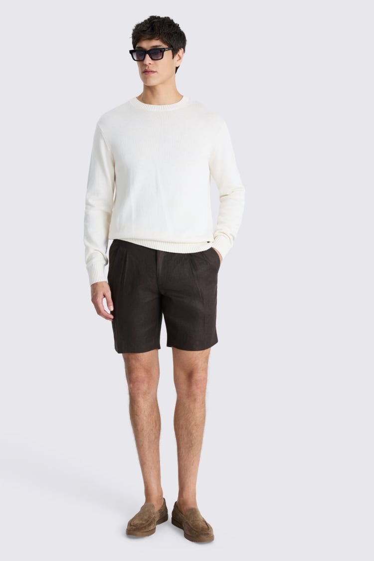 Brown Twill Linen Shorts