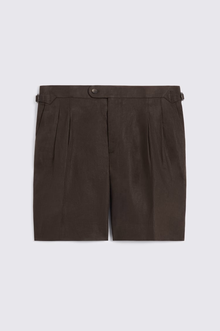 Brown Twill Linen Shorts