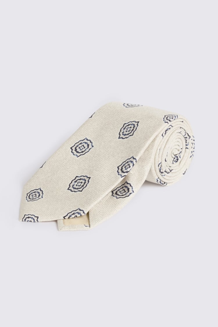 Bottinelli Off White Navy Silk Medallion Tie