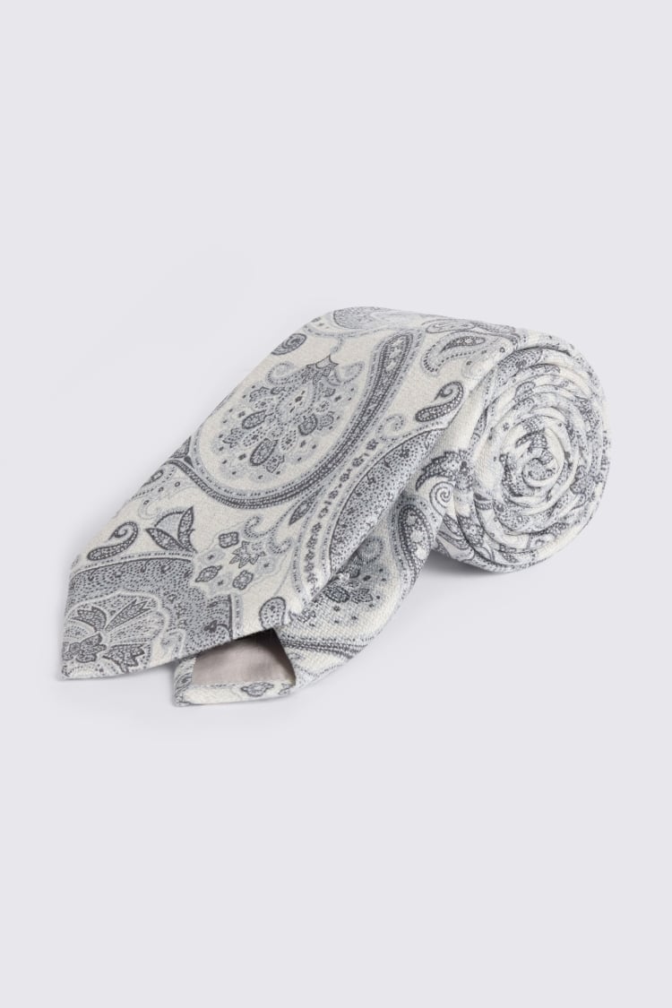 Bottinelli White & Grey Silk Paisley Tie