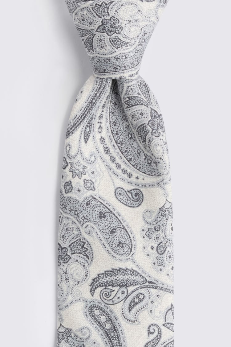Bottinelli White & Grey Silk Paisley Tie