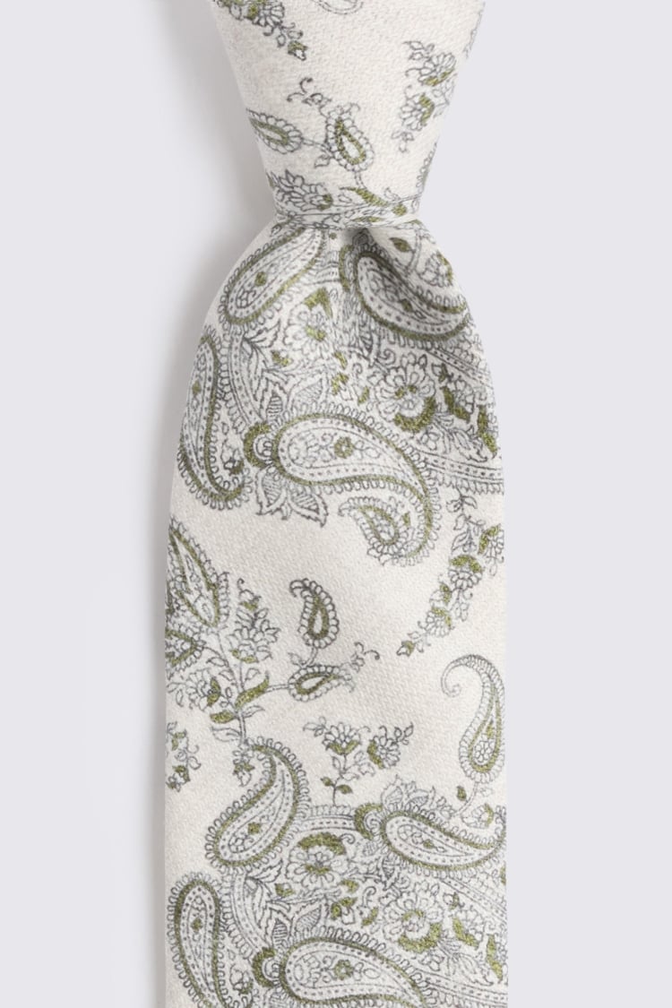 Bottinelli White & Khaki Silk Paisley Tie