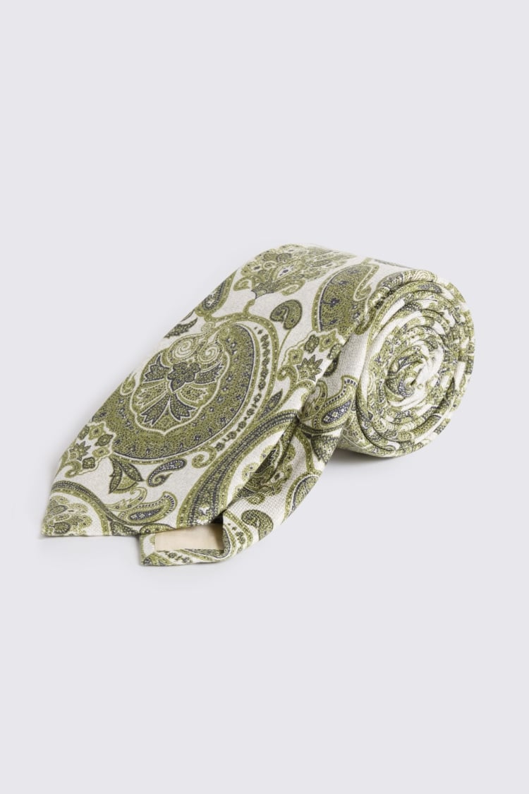 Bottinelli White, Bright Green & Navy Silk Paisley Tie