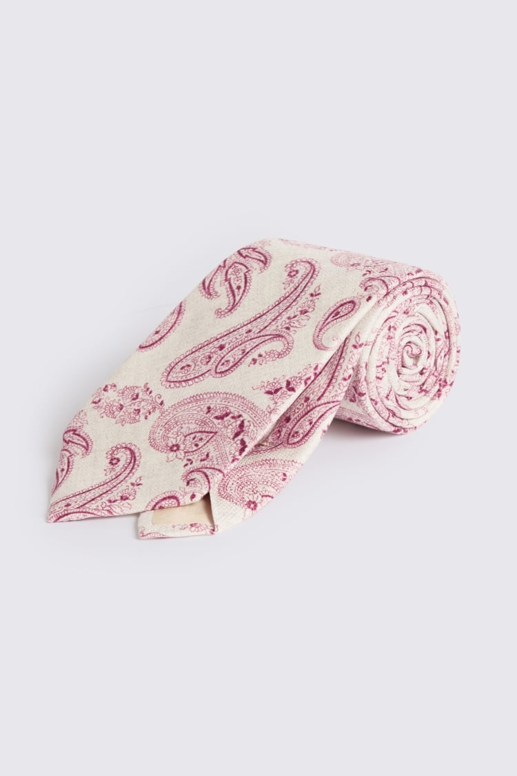 Bottinelli White & Pink Silk Paisley Tie