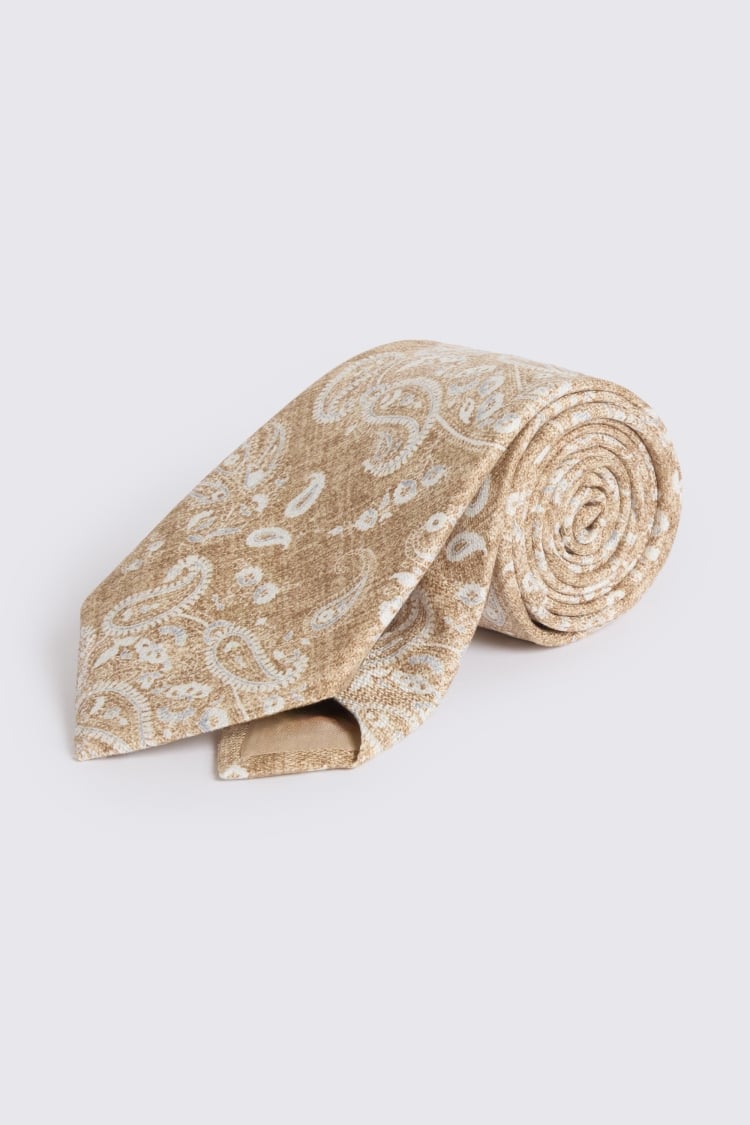 Bottinelli Camel & Light Blue Silk Paisley Tie