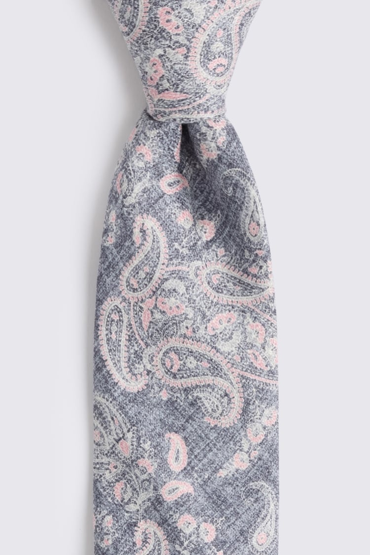 Bottinelli Mid Blue & Pink Silk Paisley Tie