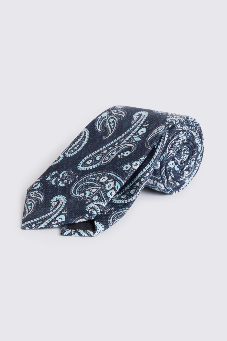 Bottinelli Navy & Bright Blue Silk Paisley Tie