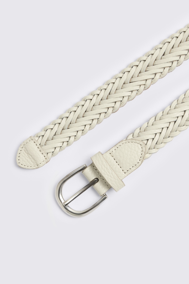 Off White Leather Woven Belt
