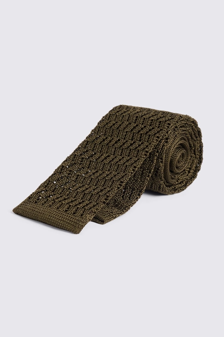 Olive Silk Knitted Tie