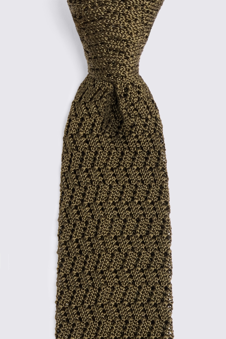 Olive Silk Knitted Tie