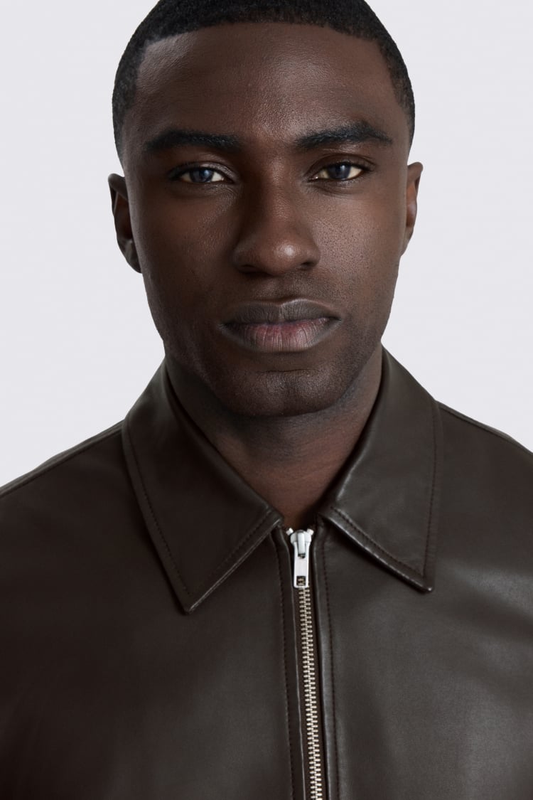 Dark Brown Nappa Zip Jacket 