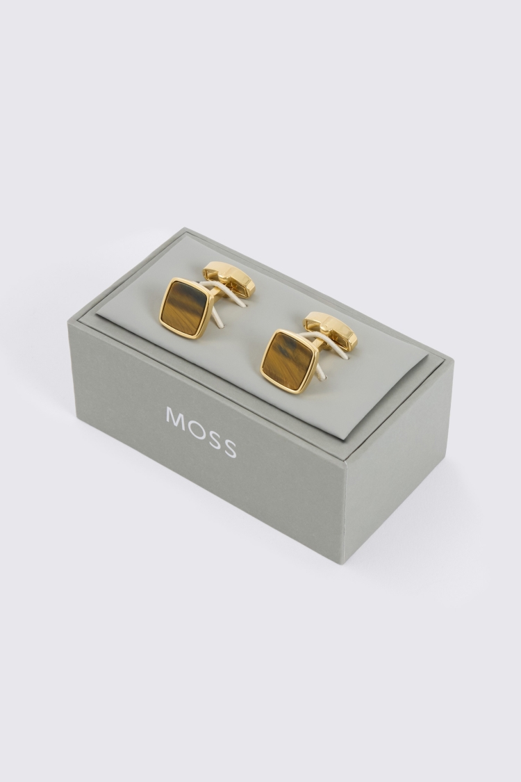 Gold Tiger Eye Square Cufflinks