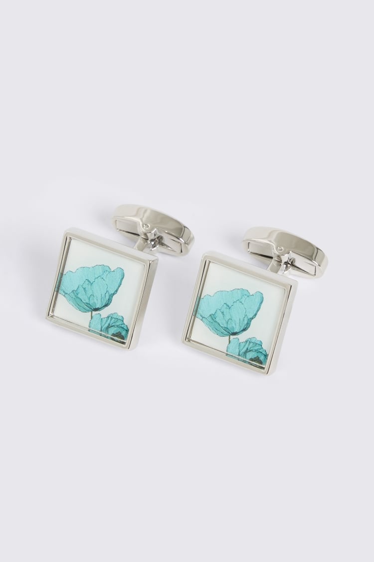 Blue Poppy Print Cufflinks