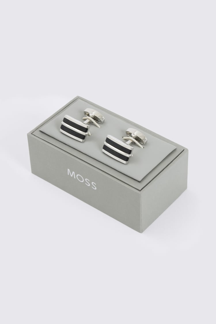 Silver & Black Onyx Stripe Cufflinks