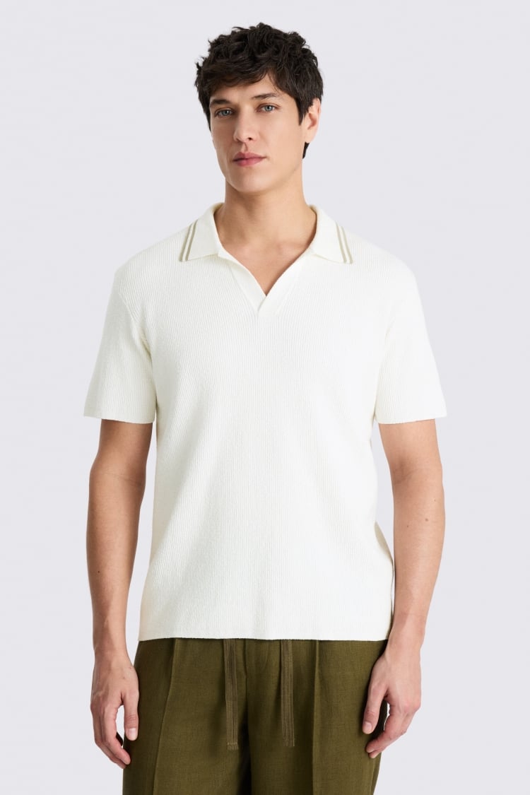 Off White Ribbed Bouclé Skipper Polo Shirt
