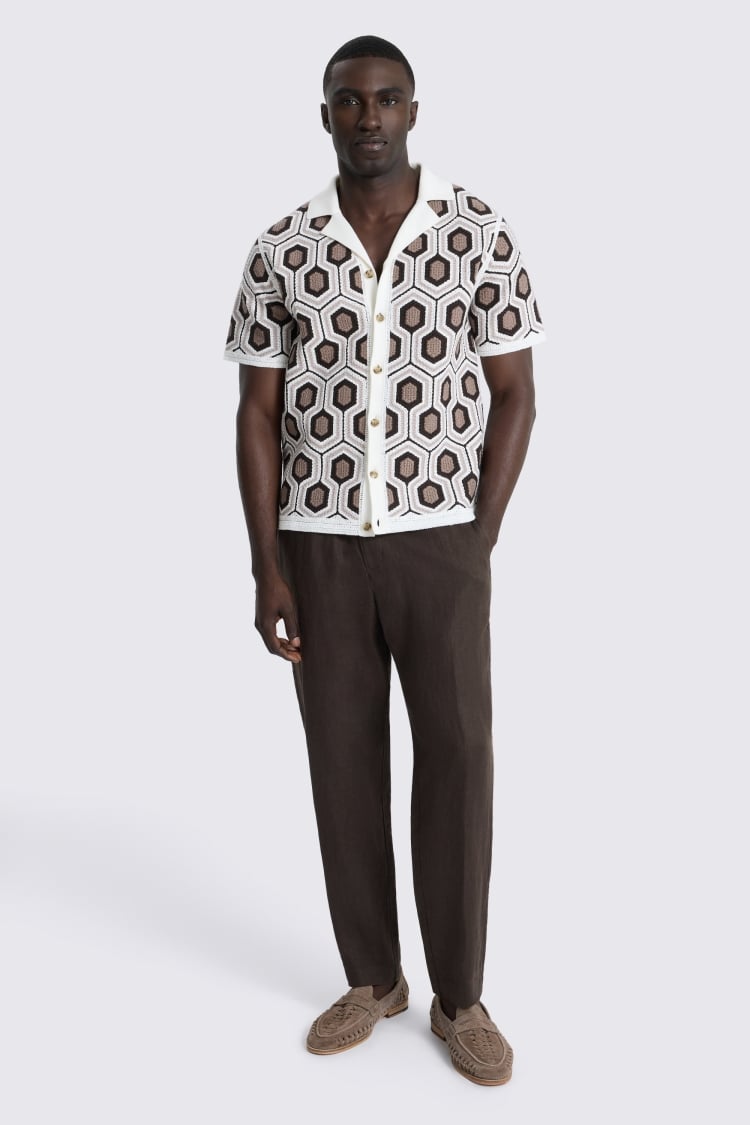 Geometric Cotton Crochet Cuban Collar Shirt