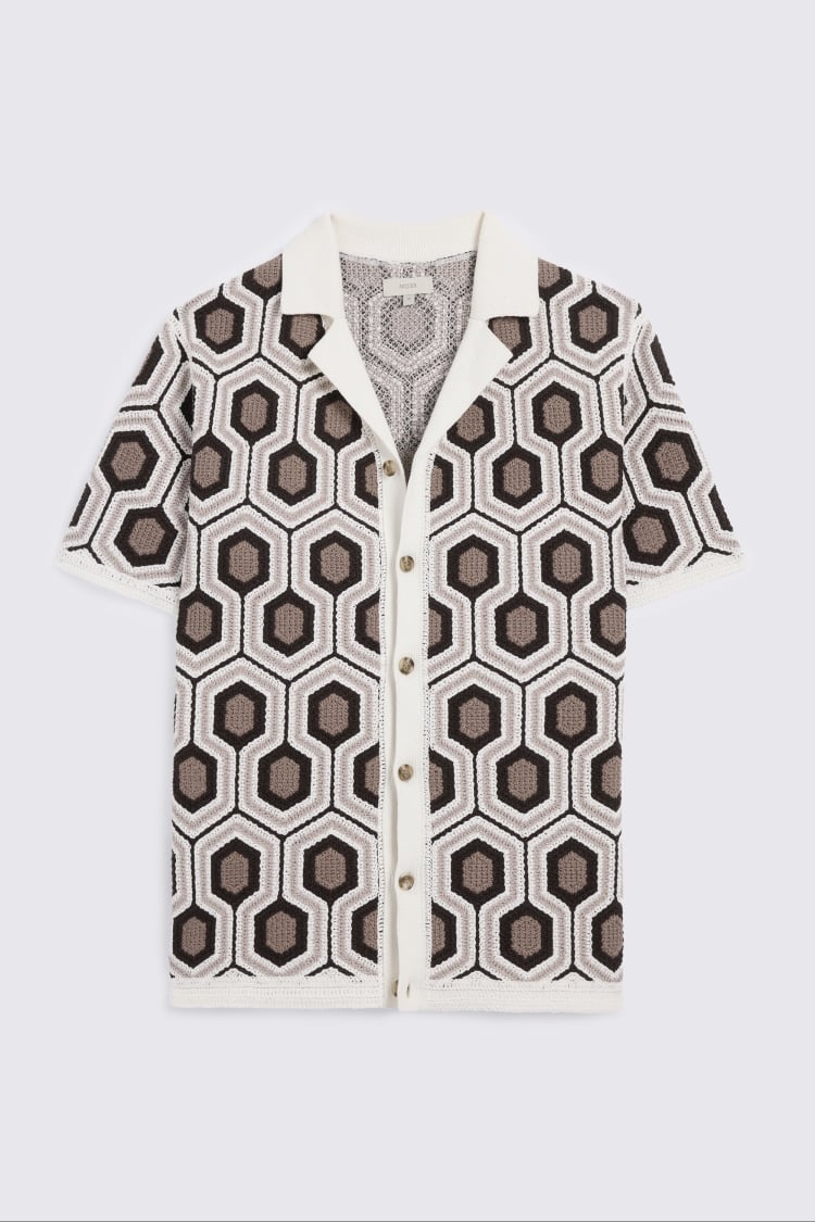 Geometric Cotton Crochet Cuban Collar Shirt