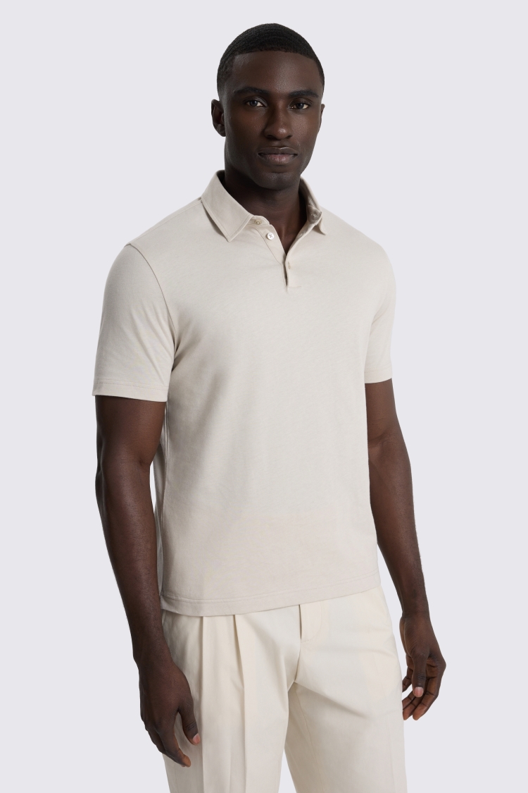 Oatmeal Cotton Jersey Polo Shirt