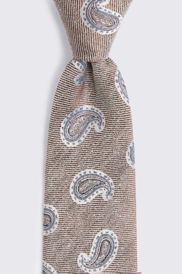 Italian Neutral Blue Paisley Tie