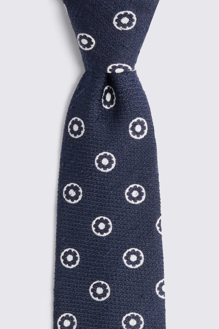 Italian Navy Silk White Medallion Tie