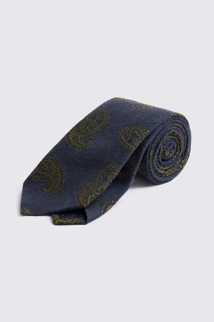 Italian Navy & Bright Green Paisley Tie