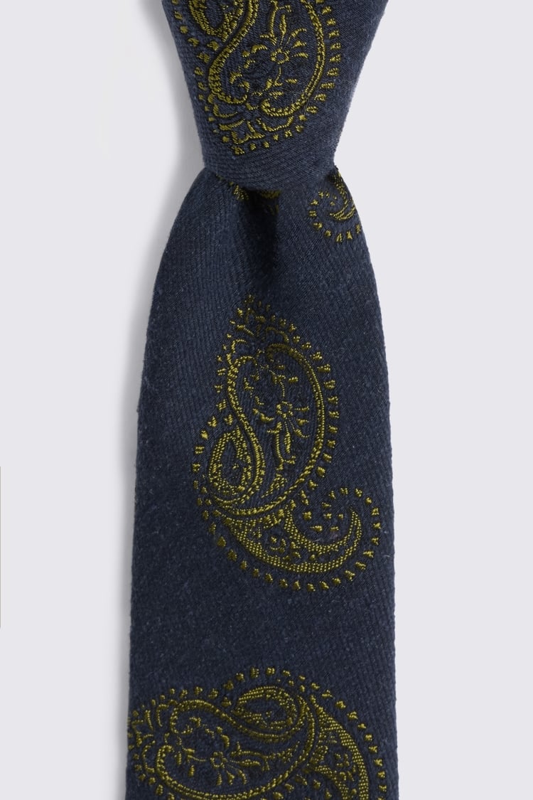 Italian Navy & Bright Green Paisley Tie