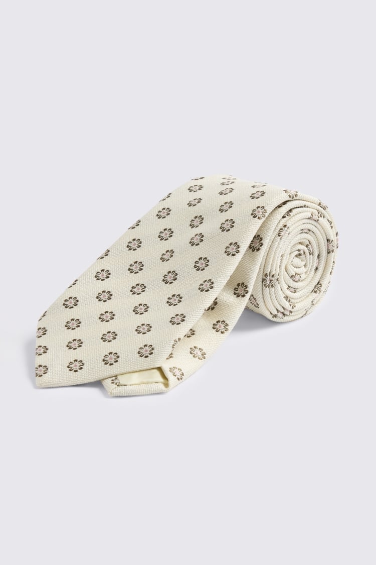 Italian Off White, Pink & Khaki Silk Medallion Tie