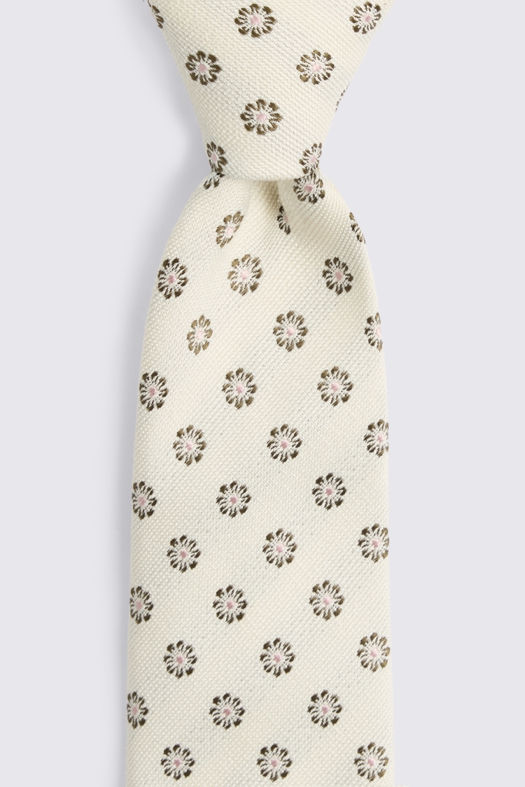 Italian Off White, Pink & Khaki Silk Medallion Tie