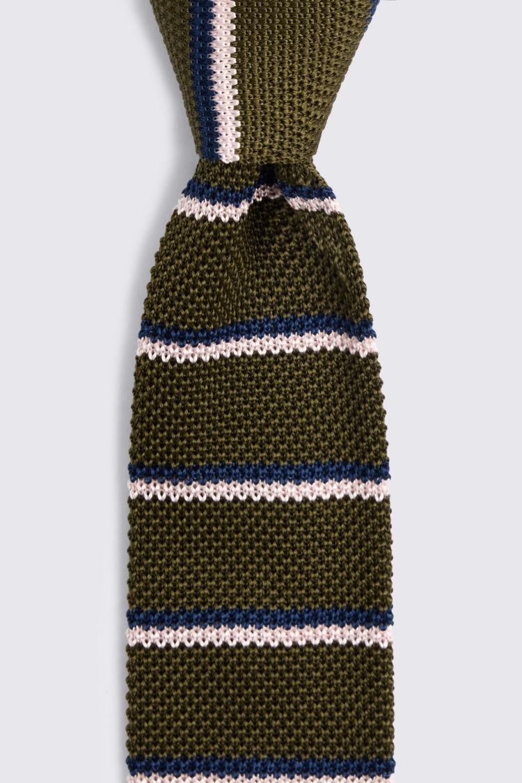Italian Khaki & Pink Silk Stripe Knitted Tie